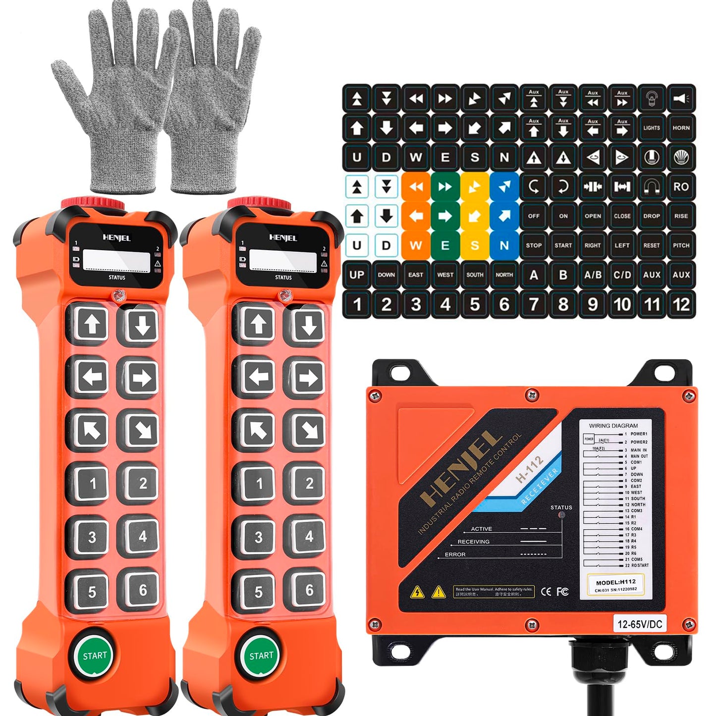 12 Channel Button Industrial Wireless Crane Radio Remote Control for Overhead Bridge Travelling Gantry Hoist Crane 2 Transmitters and 24V 110V 220V Receiver