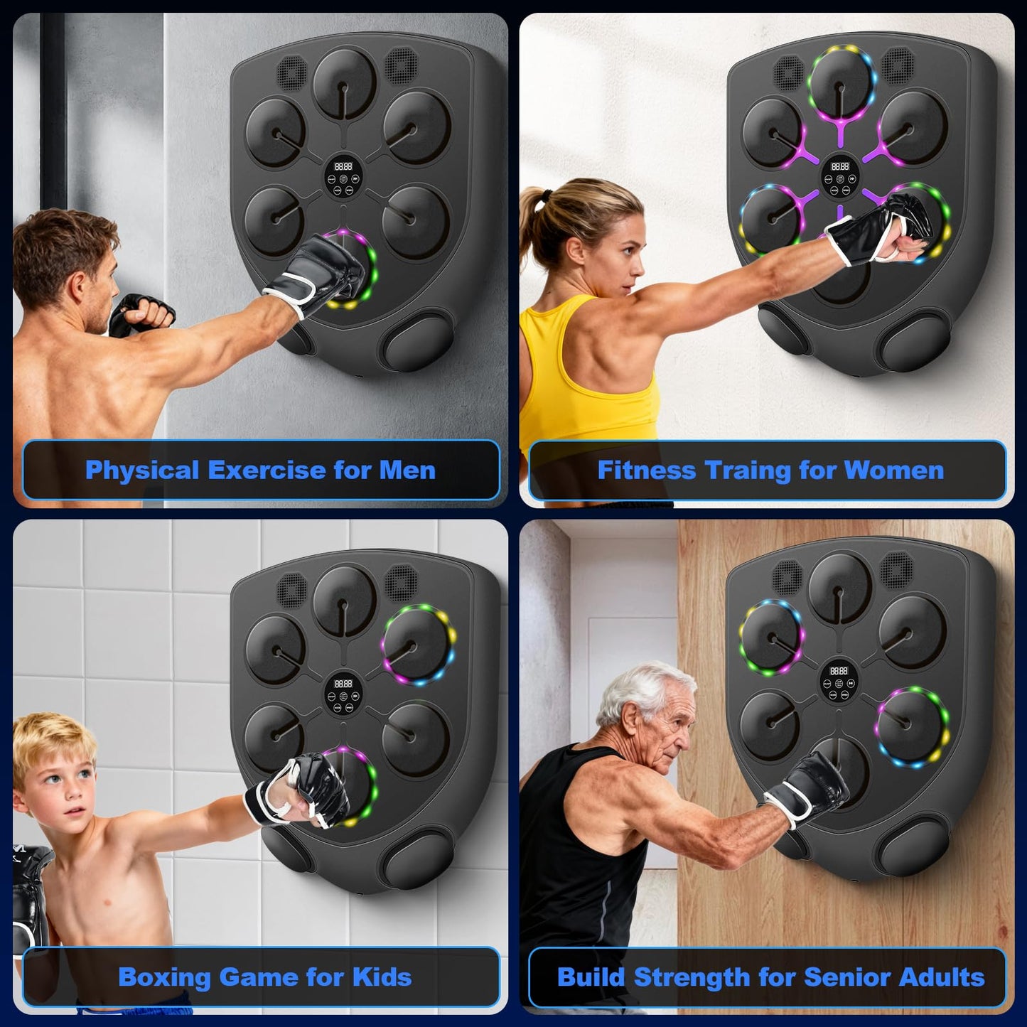 JUOIFIP 2025 Upgraded Version Music Boxing Machine,Smart Boxing Machine for Adults with Gloves,9 Modes & 9 Speeds Wall Mounted Music Punching Machine for Home Gym Office Workout