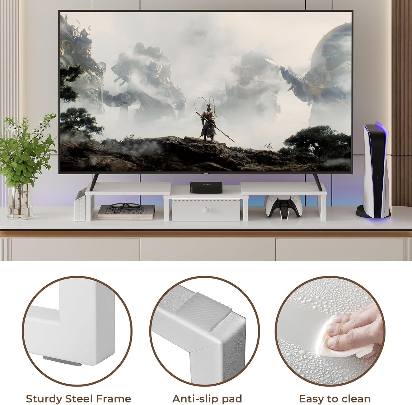 2 27 Inches, LANDVOI Heavy Duty Dual Monitor Stand, Holds Screens Up to Adjustable Length and Angle Monitor Riser, Desk