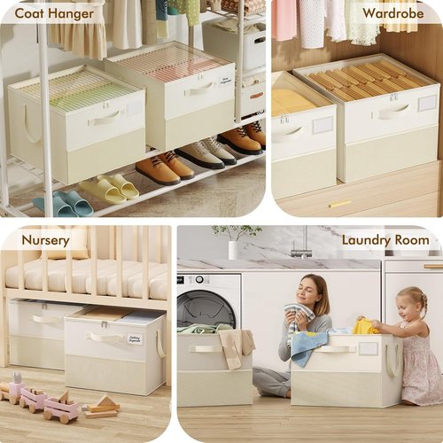 NestOrganix Shoe Organizer - 2 Pack Large Foldable Storage Boxes with Adjustable Dividers | Beige