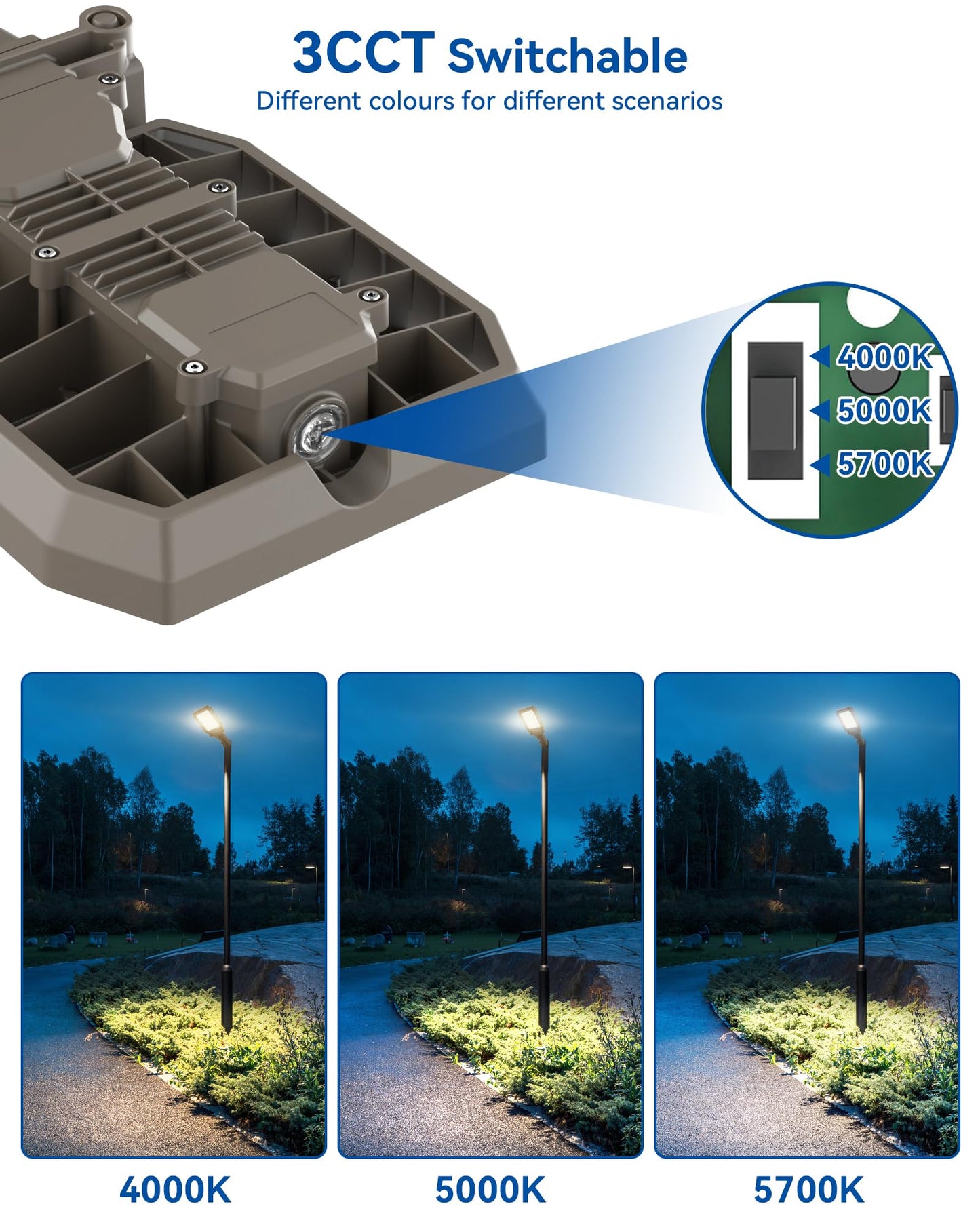 LTBLIGHT 3-Pack LED Parking Lot Light, 200W 30000LM 3CCT Adjustable, Dusk to Dawn Photocell Sensor, Waterproof Outdoor Pole Lights for Commercial Roadway Warehouse