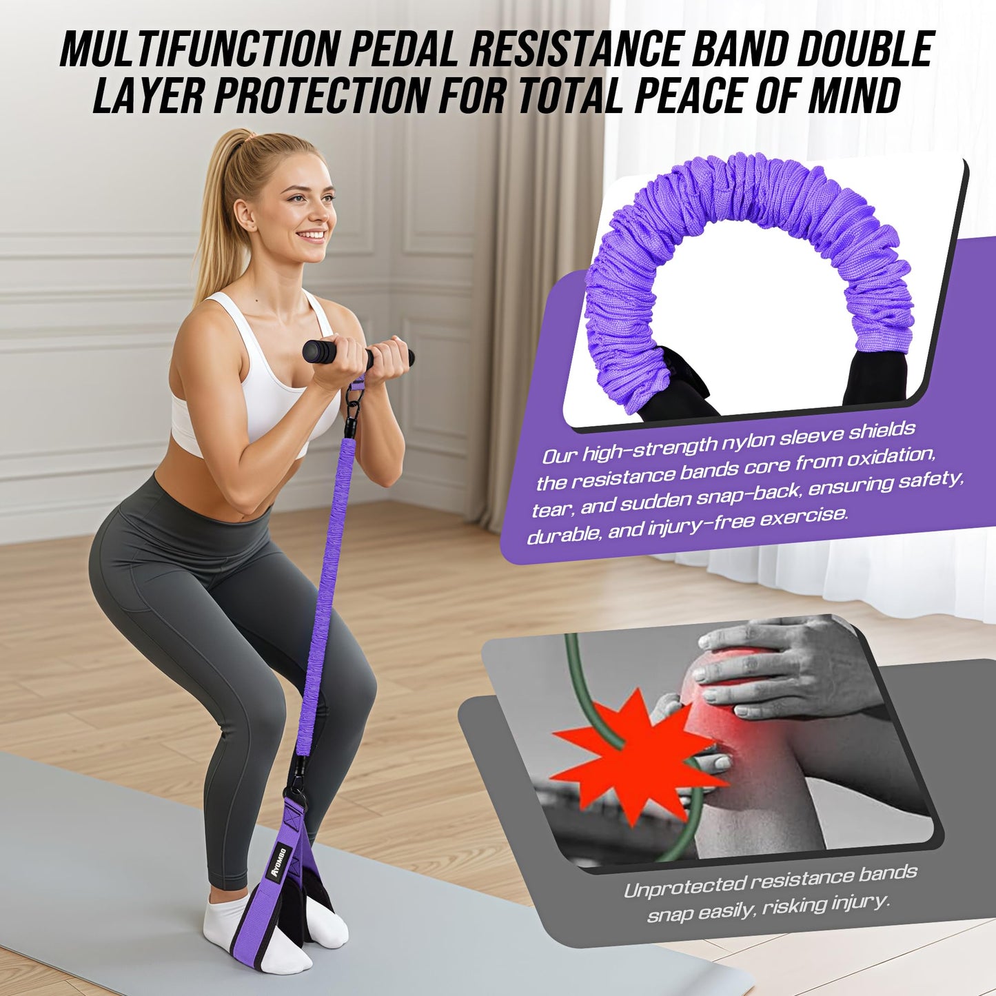 Ayombo Upgrade Pedal Resistance Band with Handle, Adjustable Tube Foot Pedal Device Puller Exercise Bands, for Abs Arm Leg Waist Workout, Core Pilates, Sit Up Fitness Equipment for Full Body Training