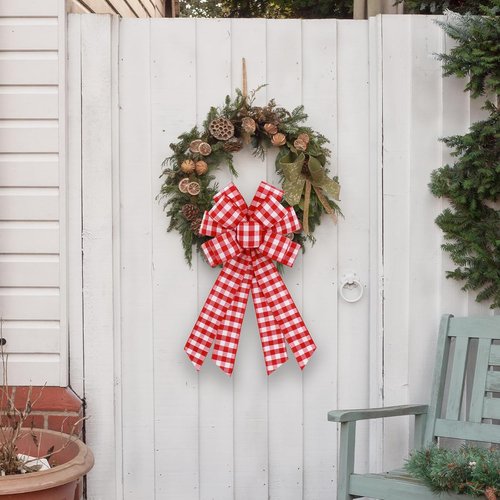 Buffalo Plaid Wreath Bow by Large Red | Rustic Farmhouse Burlap Decor for Indoor & Outdoor Events