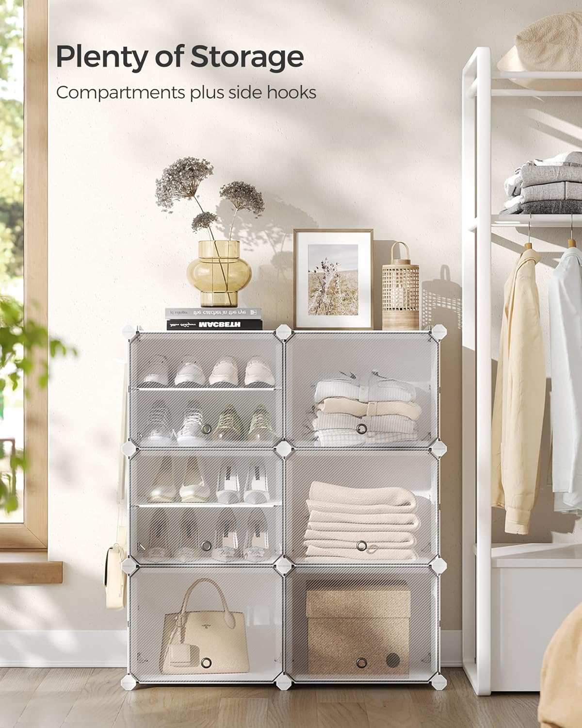 SONGMICS Shoe Rack Organizer - 6-Tier Adjustable Shoe Storage Cabinet | Holds 24 Pairs, Cloud White & Transparent