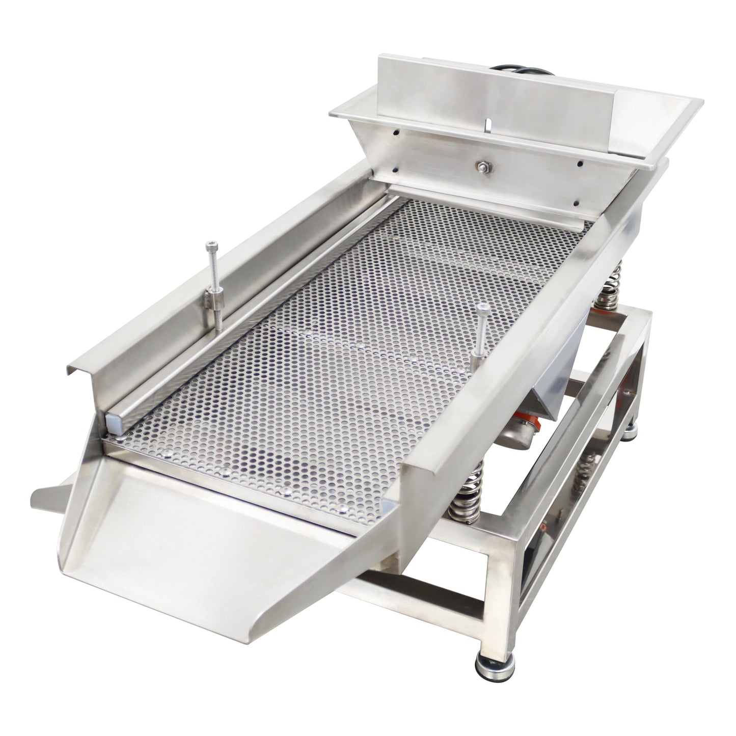 TECHTONGDA Straight Vibrating Sieve Screen Shaker Electric Linear Sifter Machine Stainless Steel One Layer Two Motors 4mm Round Hole Screen Size 11.8×31.5inch 110V