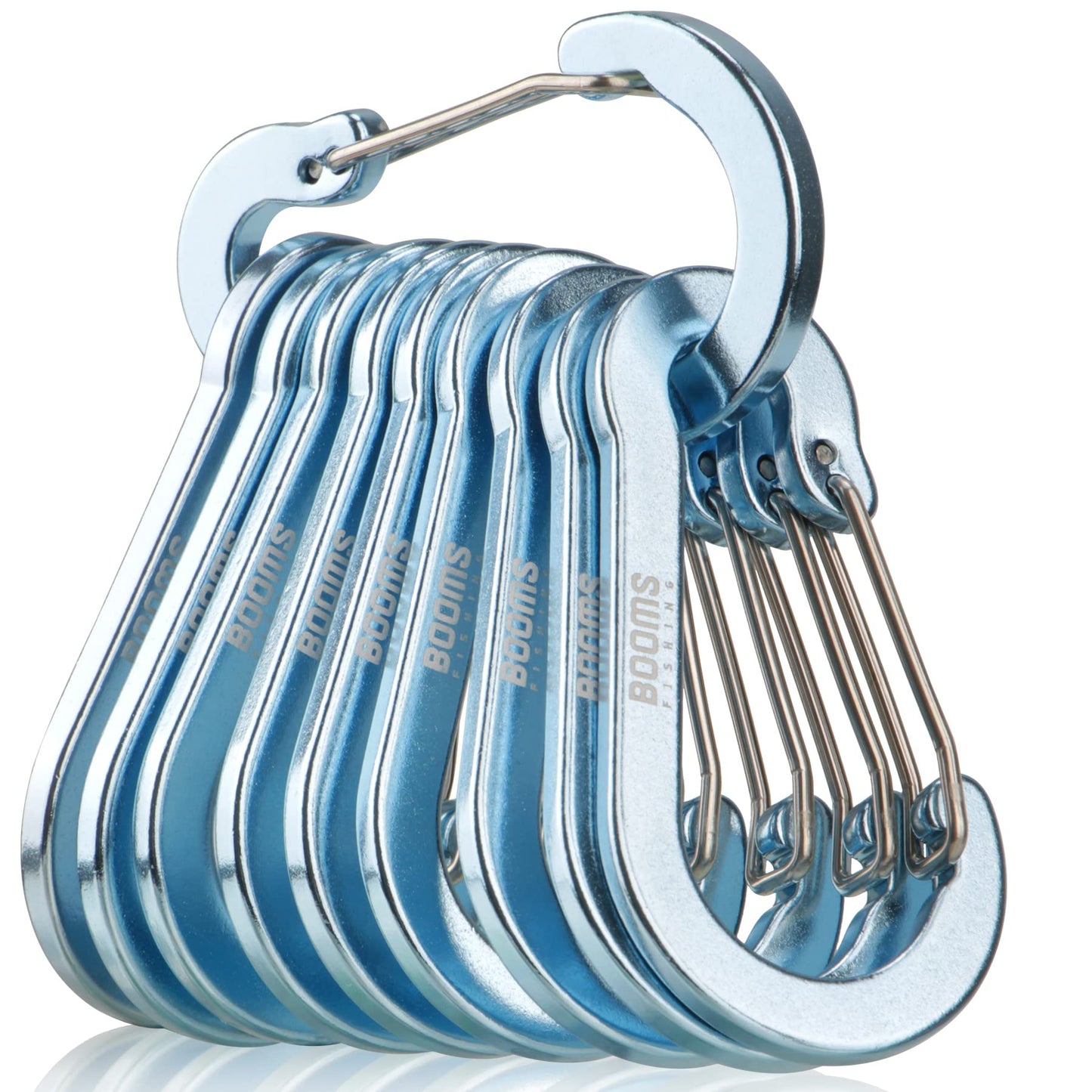 Booms Fishing CC5 Multi-Use Carabiner Clips, 10 Pack 2.7" Small Caribeener Clips, Mini Keychain Caribeaner Clip, Aluminum D Ring Carabiners, Blue