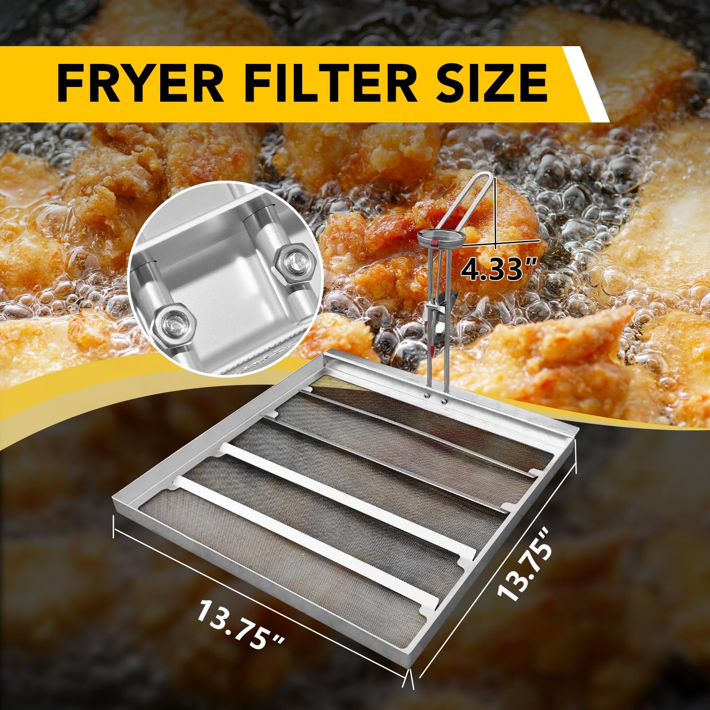 ZUCCIO Commercial 13.75 x 13.75 inch stainless steel fryer filter -550 micron mesh can replace Frymat TK45 fryer - compatible with Avantco and Pitco fryers - extends the life of cooking oil by 40%
