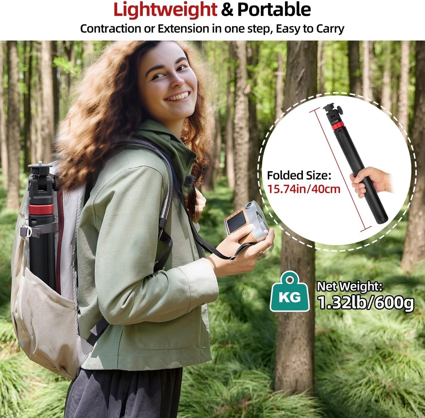 JEBUTU 1/4" Extendable Tripod Aluminum, Portable Adjustable Light Stand with Screw Phone Holder & Remote, Ball Head