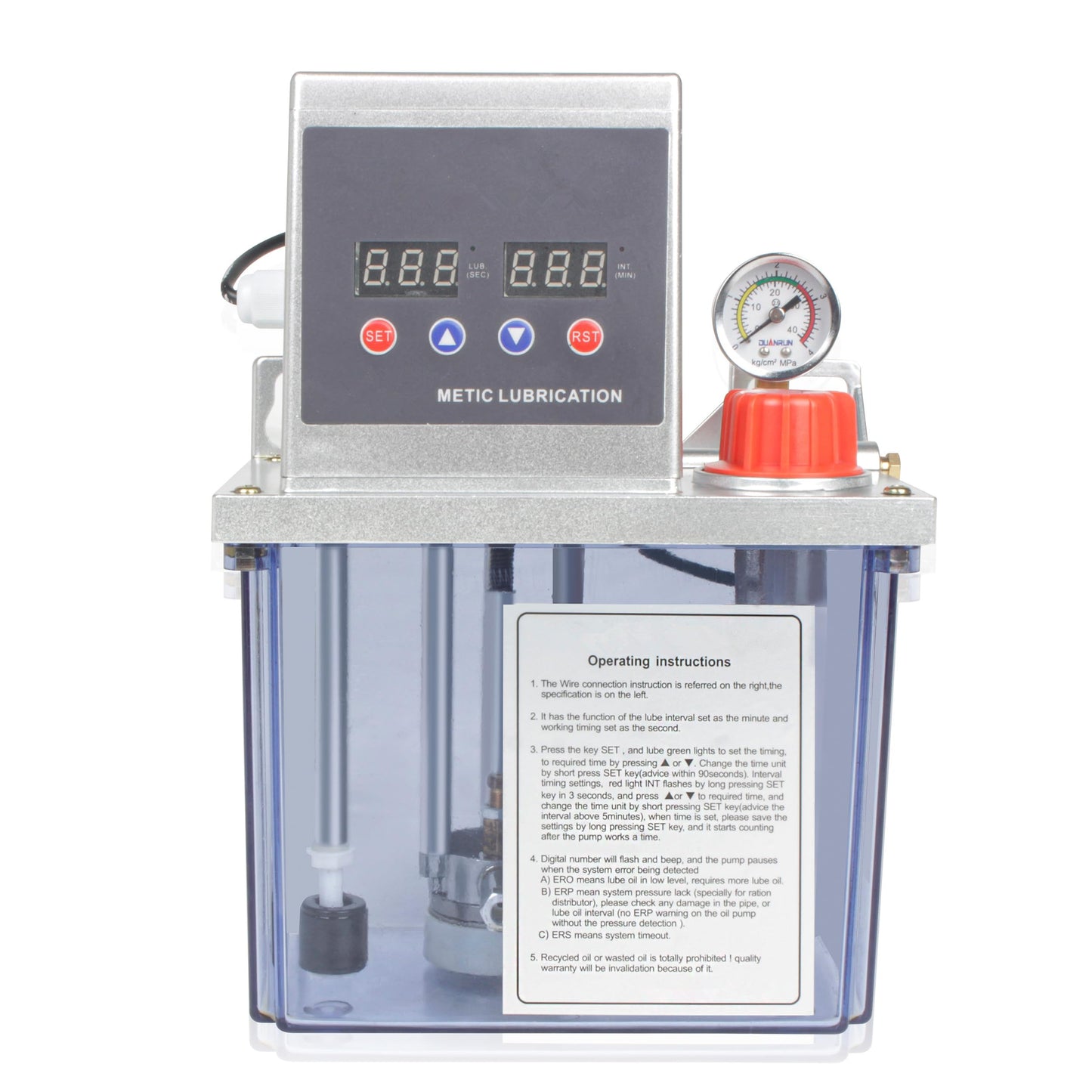 CNCTOPBAOS 90W 2L Automatic Lubricating Oil Pump 110V, Dual Digital Display 4Mpa Pressure Gauge Adjustable Time Oil Output 200ml/min, Alloy Gear Oiler Lubrication System for CNC Milling Lathe Machine