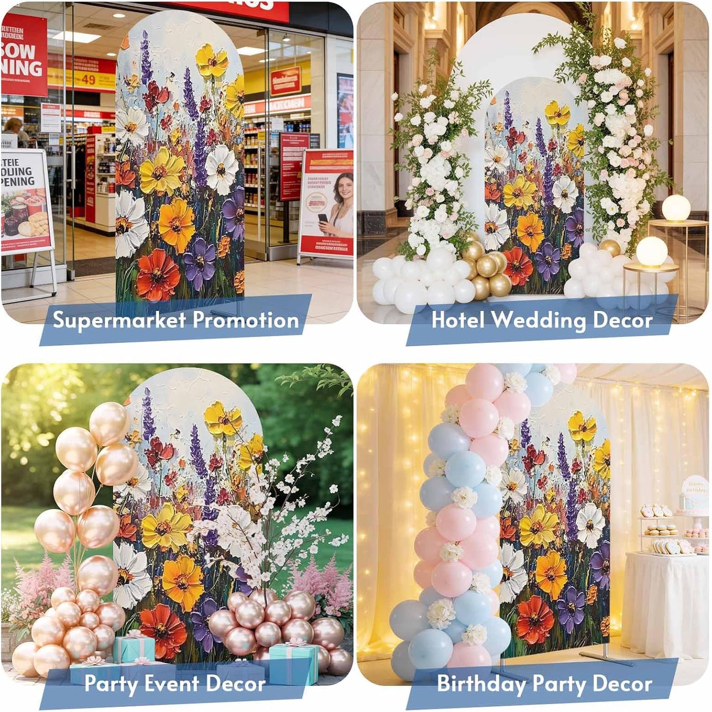 Jnbasdffb 6.6 Vintage Wildflowers Wedding Arch Cover, Stretchy Spandex Arch Backdrop Stand Covers FT, Oil Painted