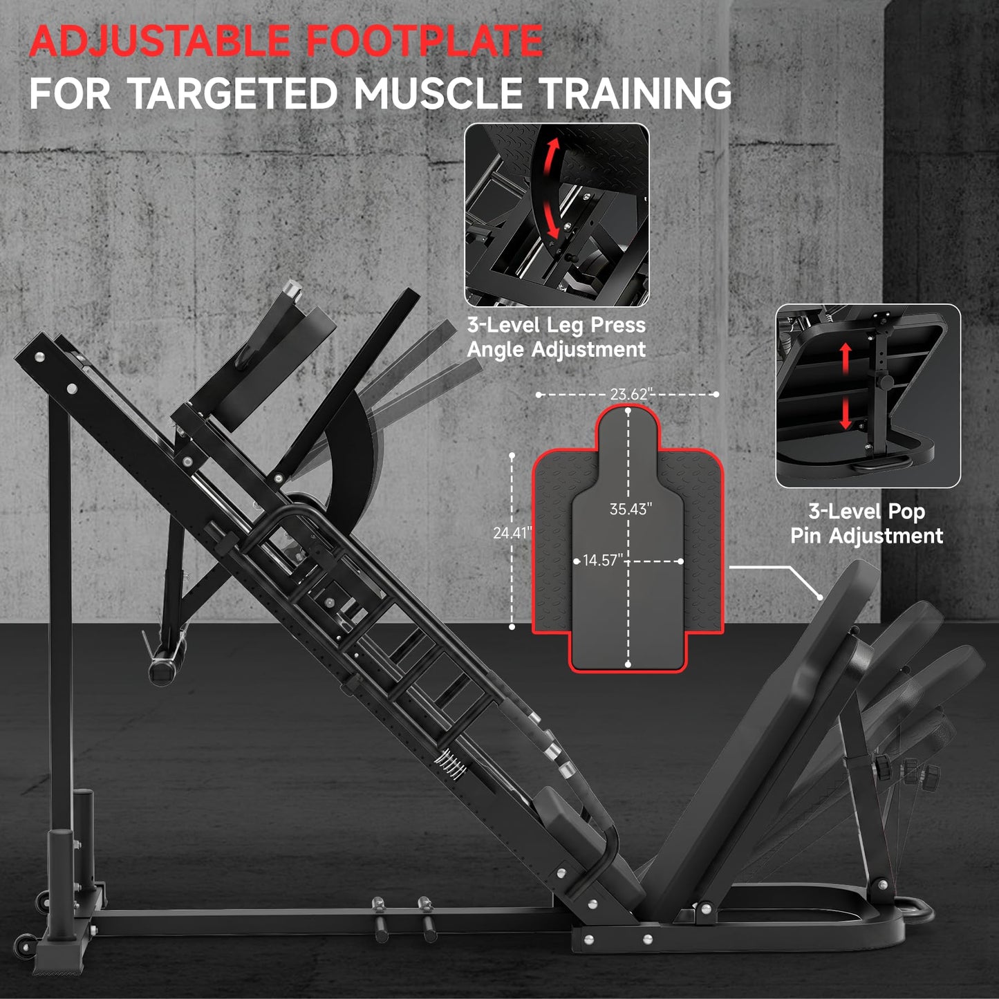 Leg Press Hack Squat Machine Combo, 45° Leg Exercise Machine ,Lower Body Special with Weight Storage for Quads, Hamstring, Glutes, Calves, Compact Home Gym Leg Day Equipment