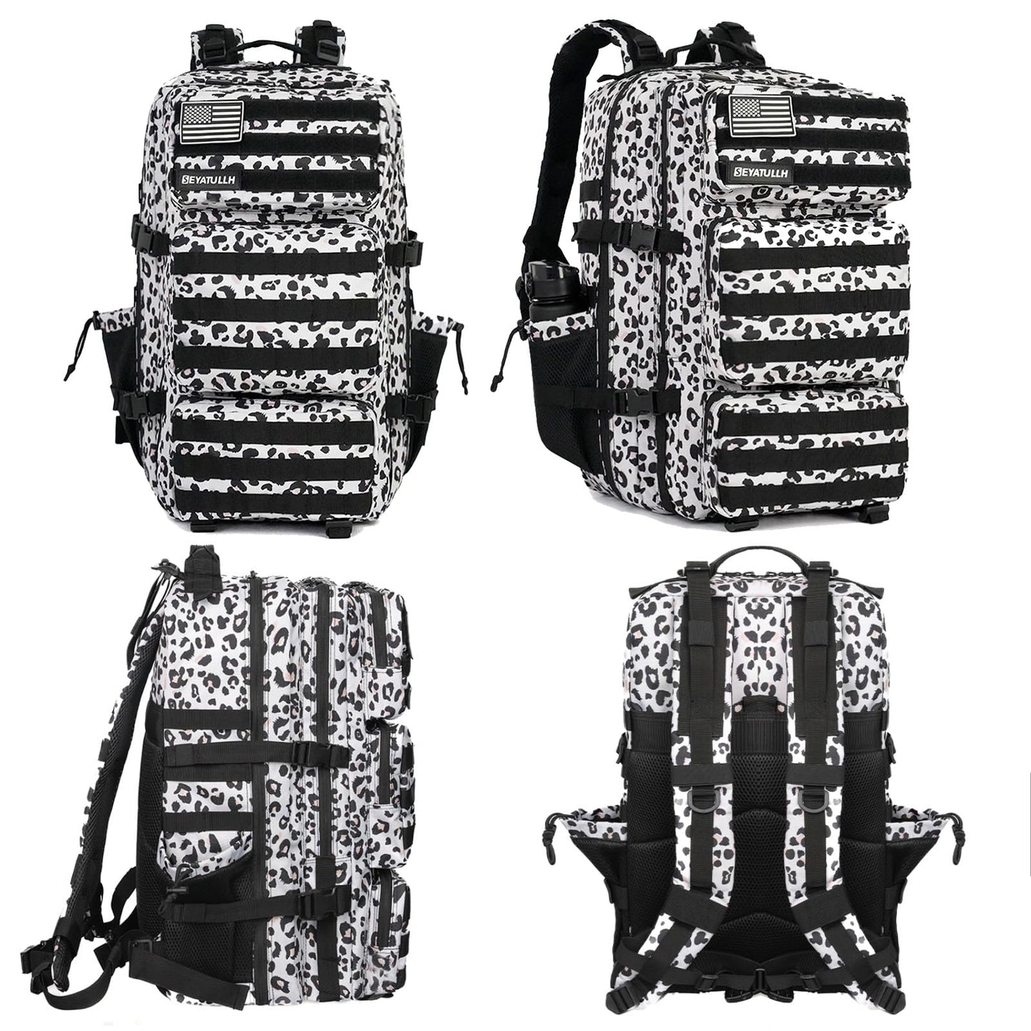 SEYATULLH Military Tactical Backpack 55L for Men & Women Bug Out Bag Assault pack Molle Daypack Hiking Trekking Rucksack (Leopard print color)