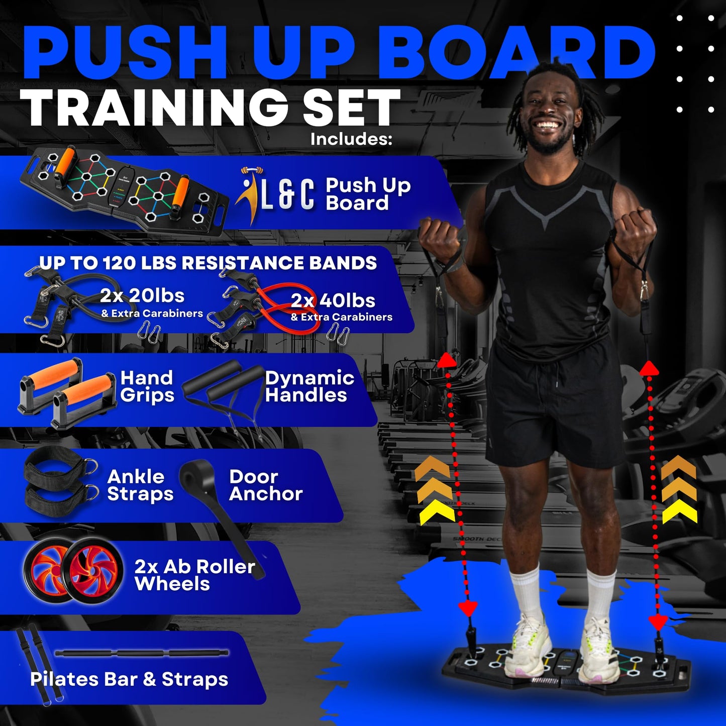 Push Up Board For Men, Push Up Board Home Gym - Portable, Joint Friendly, Fun & Motivating Home Workout Equipment with QR Code Guided Workouts - Ideal for Men, Women, Teens - L&C Exercise Essentials