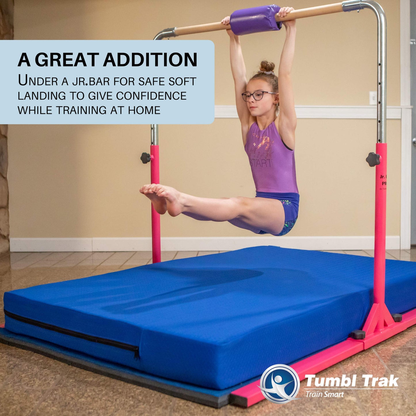 Tumbl Trak Home Practice Mat, 4 ft x 6 ft x 6 in, Soft Pillow Mat, Thick Gymnastics Landing Mat for Home(Blue)