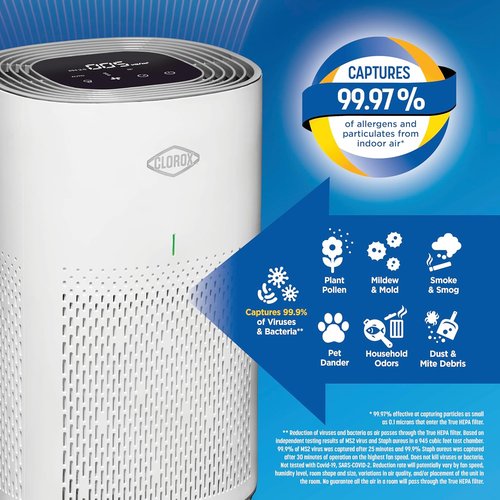 Clorox HEPA Air Purifier - True HEPA Filter for Medium Rooms Up to 1,000 Sq Ft | Removes 99.9% of Allergens