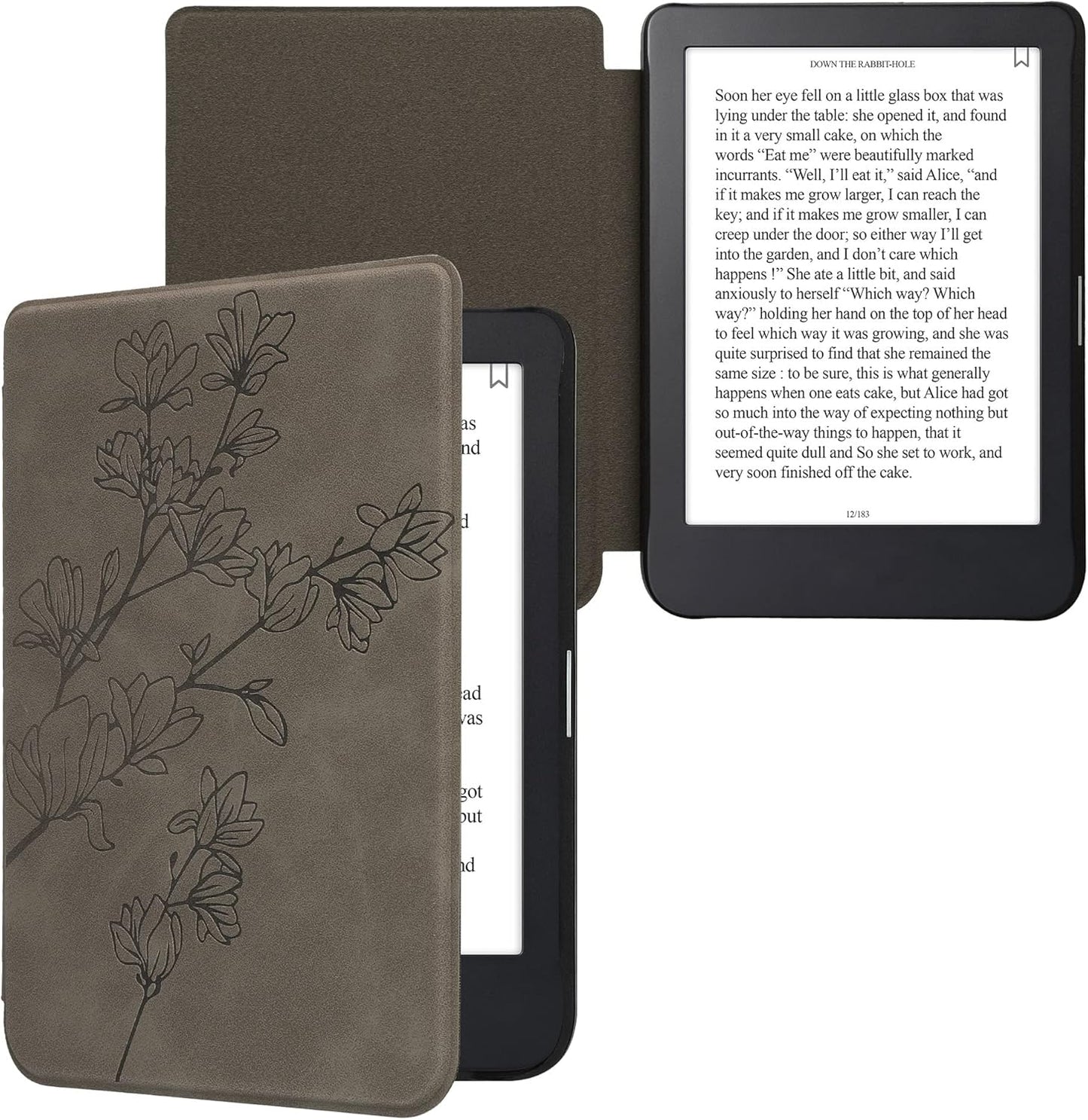 kwmobile 2E 4 Cover Compatible with Kobo Clara / Tolino Shine Cover - eReader Case - Magnolias Grey