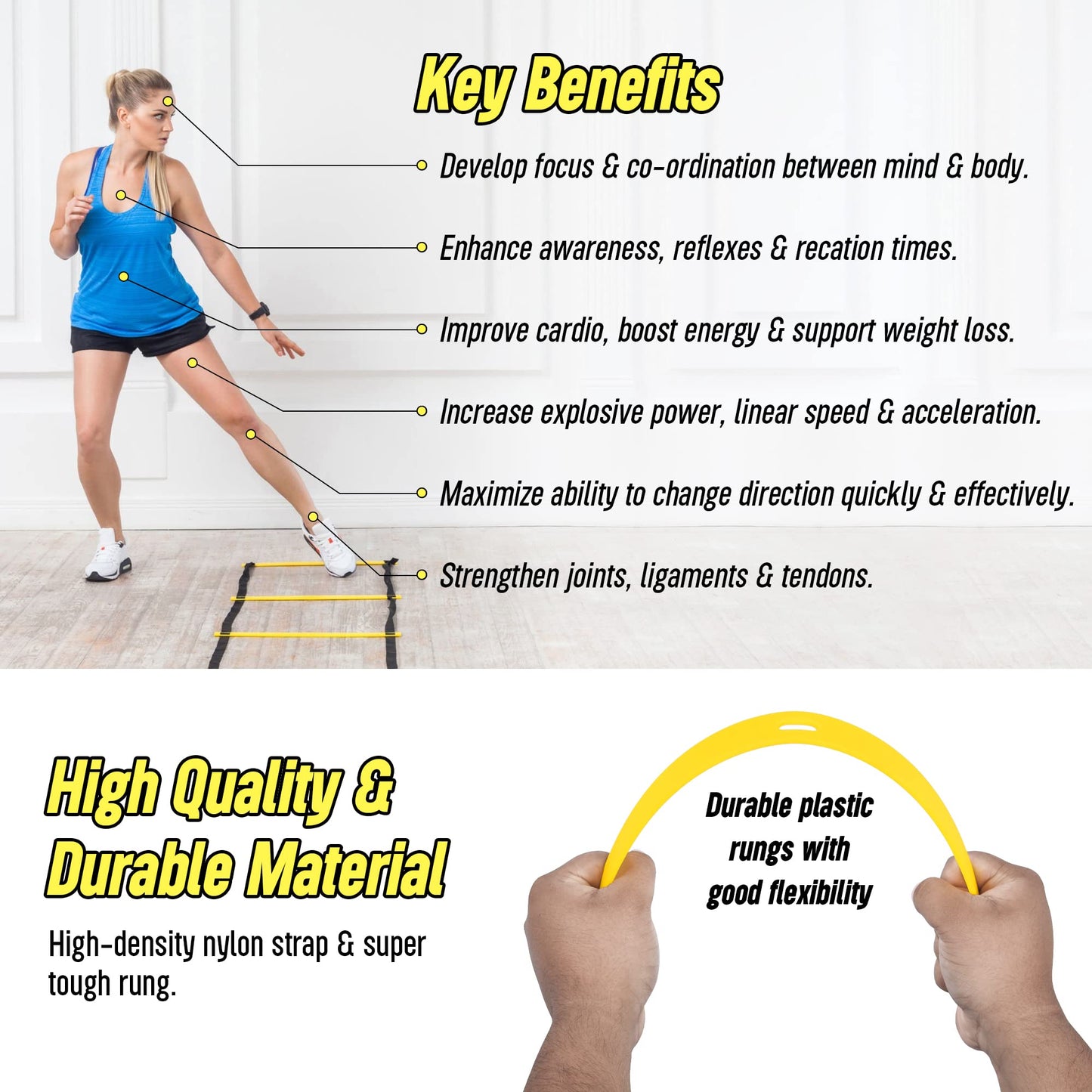 LYKAN FIT 20ft Sports Agility Ladder for Men Women and Kids, Speed Youth Soccer Agility Training Equipment for Football, Exercise, Tennis, Legs Workout with Speed Parachute and Carry Bag