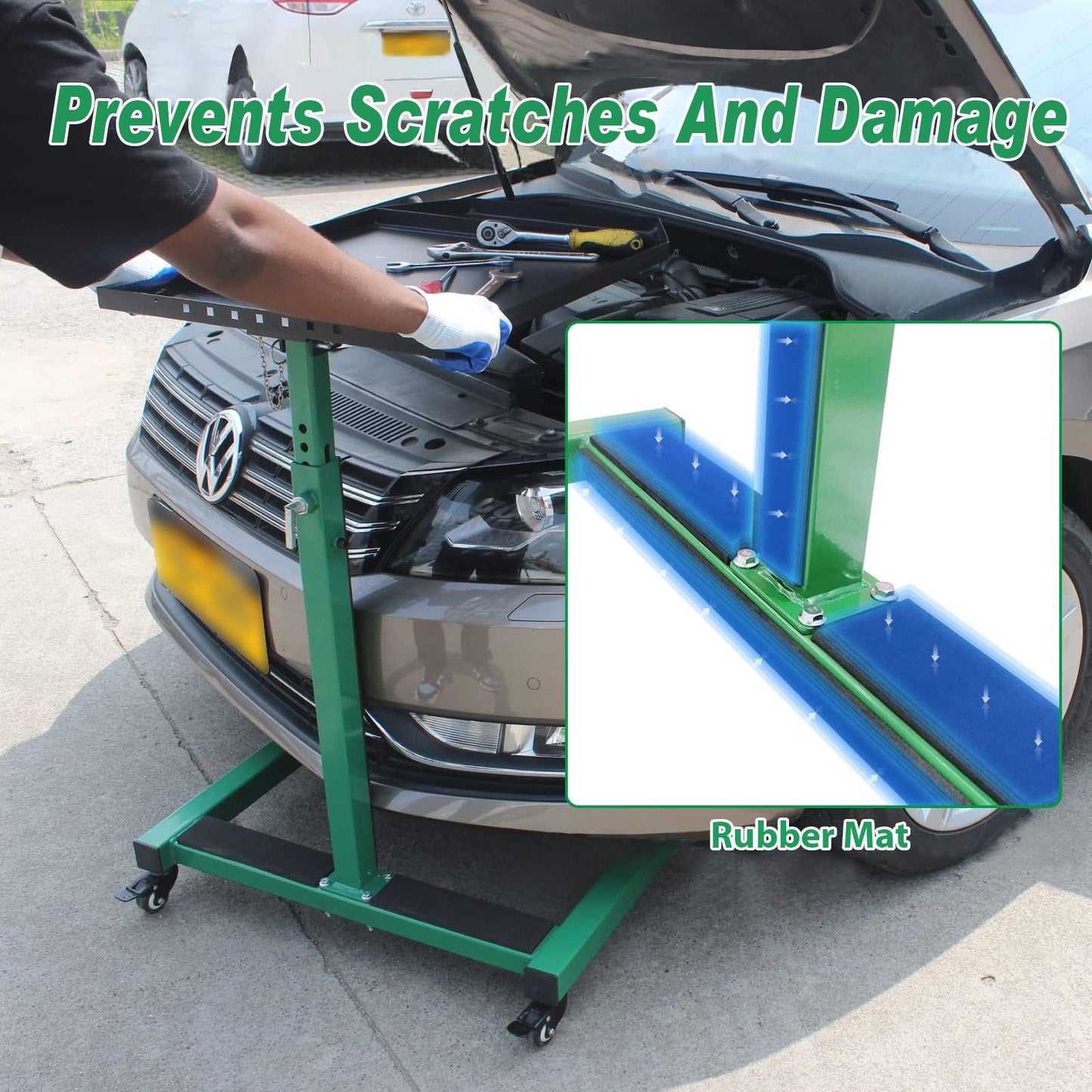 Adjustable Height Mobile Work Table, Foldable Table with Heavy Duty Steel, Rolling Tool Cart with Brakes for Garage Repair Shops DIY