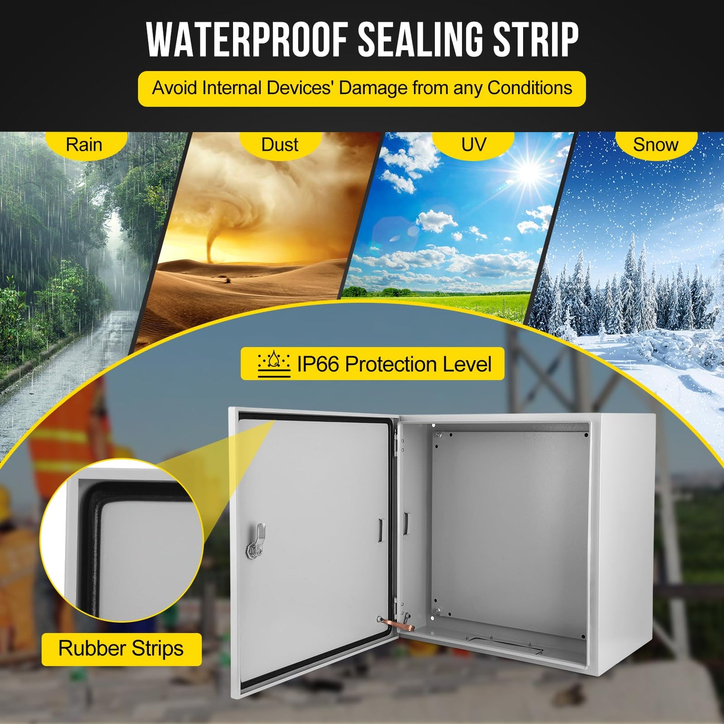 Garvee Outdoor Electrical Box, 24x24x12 Steel Junction Box, NEMA 4X Electrical Enclosure Box IP66 Waterproof & Dustproof, Universal Electrical Project Box with Lock & Mounting Plate