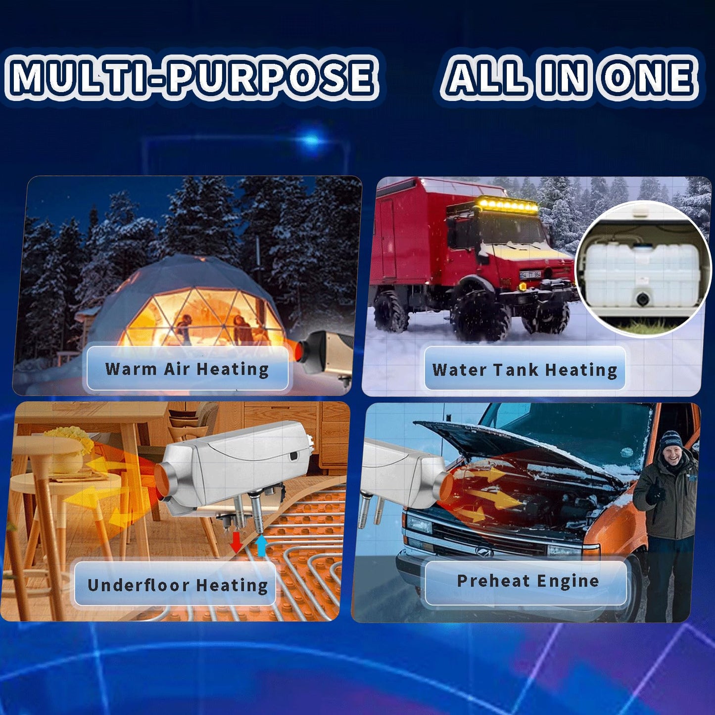 DOMESTIC HELPER Diesel Air Heater 7KW, 12V Diesel Parking Heater Air Heater Water Heater Integrated Machine, Auto Temp Control, Diesel Heater with LCD & 9L Tank for Trucks, Boats, RVs and Motor-homes
