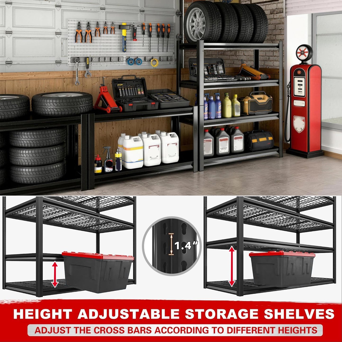 ZEUKMXOO 40W Garage Storage Shelves,2200LBS Metal Storage Shelves,Adjustable Heavy Duty Metal Garage Shelving Units Industrial Shelving for Garage,Basement,Warehouse,19.6" D x 39.37" W x 59.84" H