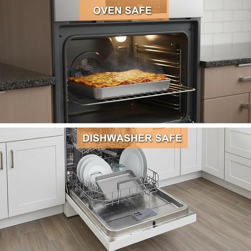 E-far Stainless Steel Toaster Oven Baking Pan Set - 10.4” x 8” x 2” with Lid | Non-Toxic & Dishwasher Safe for Cakes, Brownies, Casseroles - Set of 2