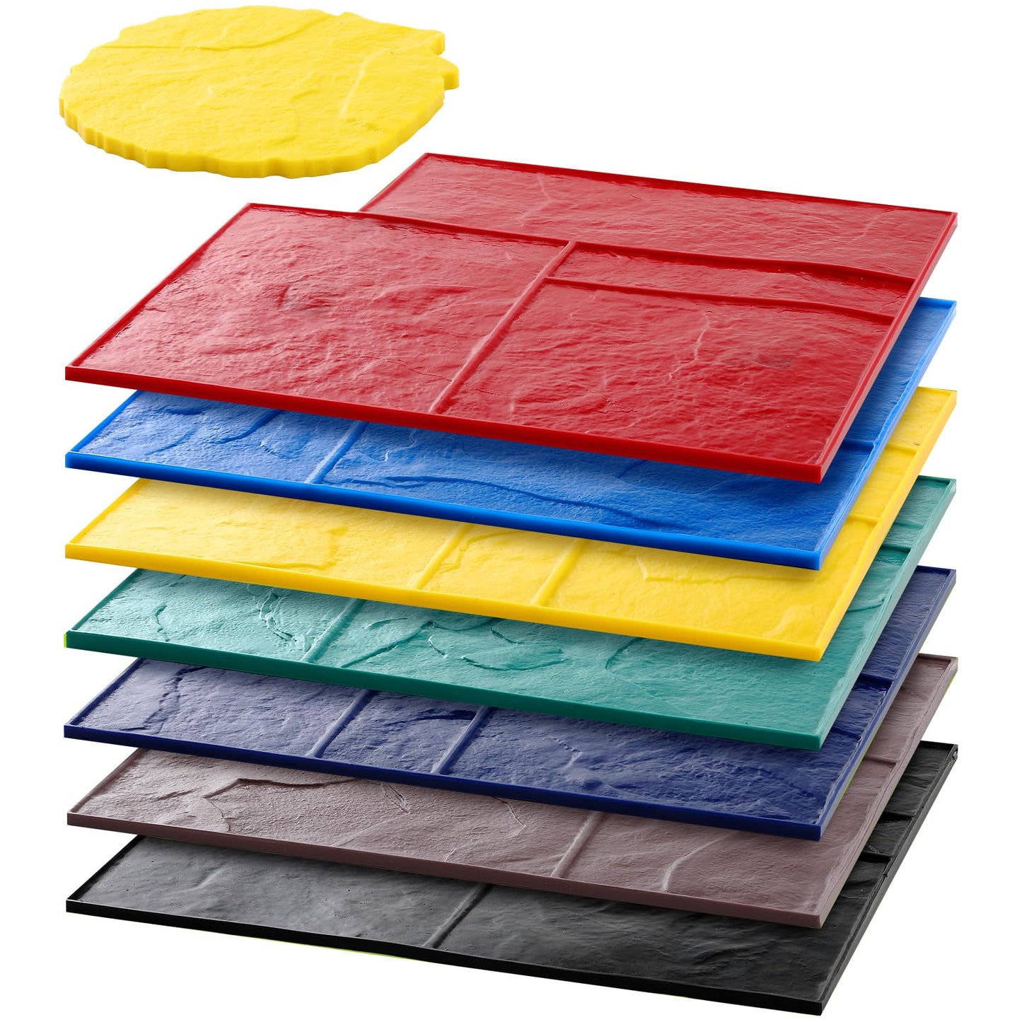 AmazingSpark 8 Pcs Concrete Stamping Mats Set, Concrete Texture Mat Polyurethane Reusable Slate Stamp Soft Hard Molds with Handles Durable for Patio Wall Floors Driveways Walkways (Square,7 Colors)