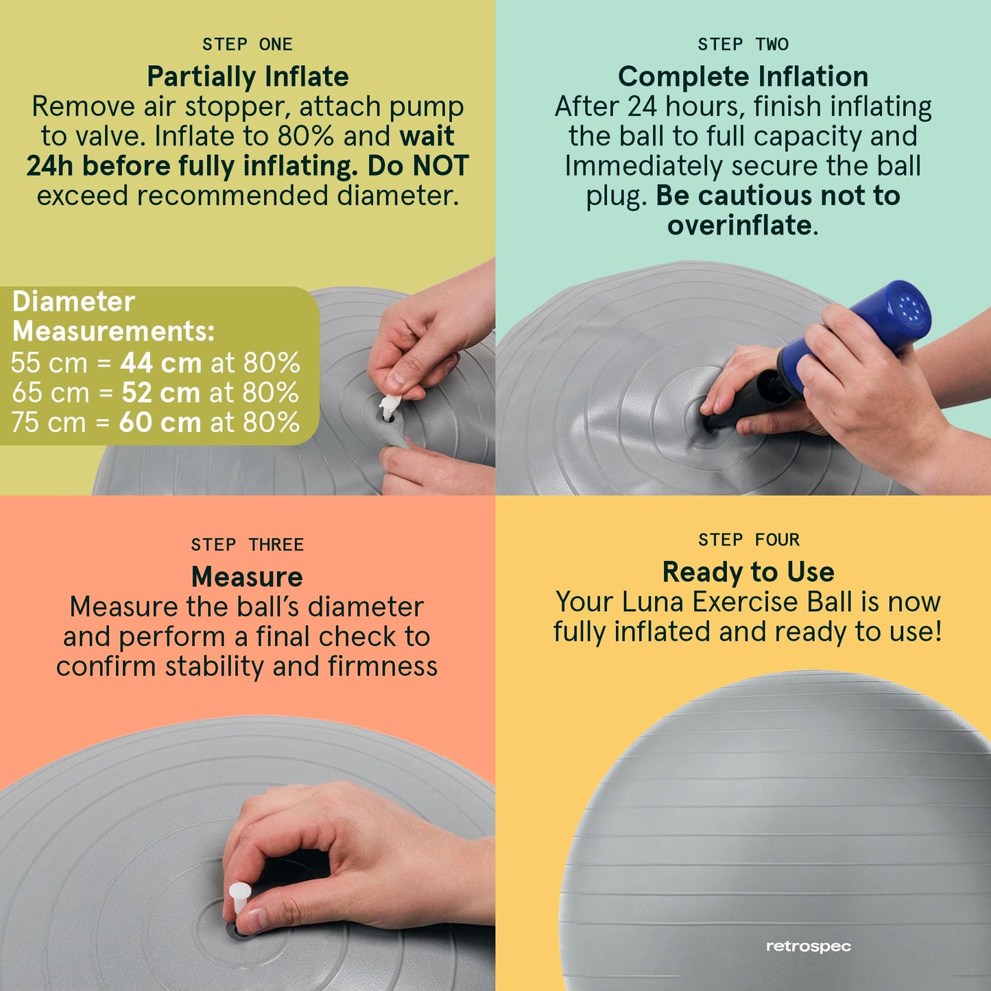 Retrospec Luna Exercise Ball, Base & Pump / Ball & Pump with Anti-Burst Material - Fitness Gym Swiss Ball - Perfect for Balance, Stability, Yoga, Pilates, Pregnancy & Birthing