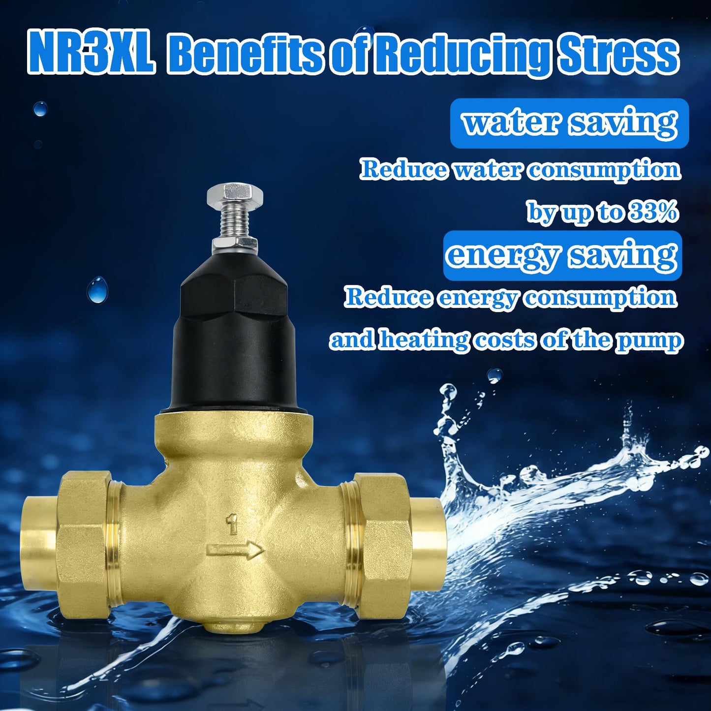 Upgraded 1" NR3XL Pressure Reducing Valve Single Union Female x Female NPT Connection,Short Lay Length and Compact Design,Water Savings and Energy Savings