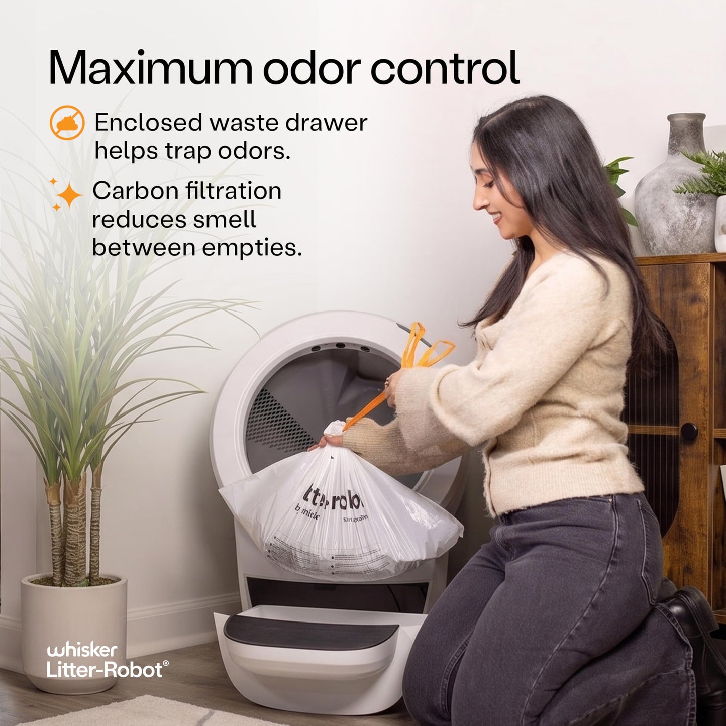 Whisker Litter-Robot 4 Supply Bundle, White - Automatic, Self-Cleaning Cat Litter Box, WiFi Enabled, Includes Litter-Robot 4, 3 OdorTrap Refills, 10 Liners, 30 Cleaner Wipes, & 2 Carbon Filters
