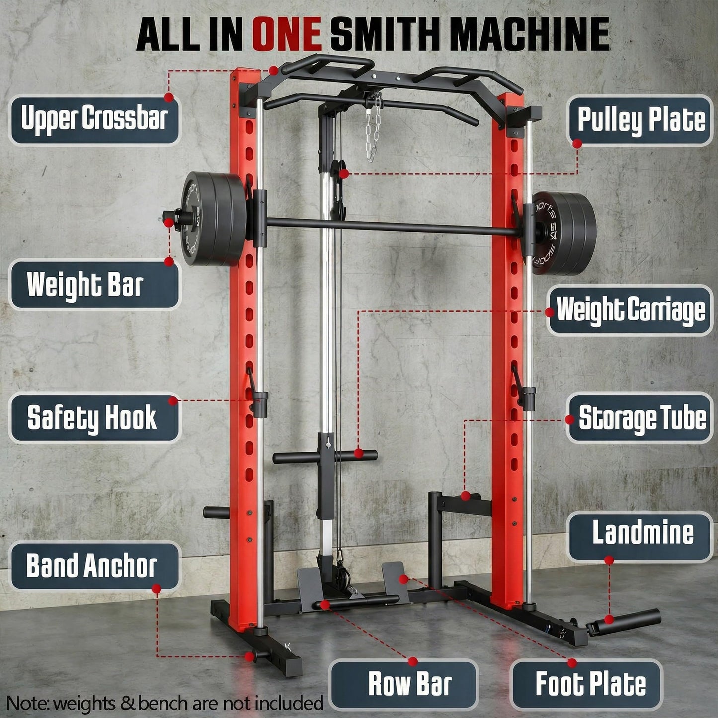 OPPSDECOR All-in-One Adjustable Smith Machine with LAT-Pull Down System Multi-Function Power Cage for Home Gym Cable Crossover Squat Rack of Workout Machine Training Equipment with Attachments