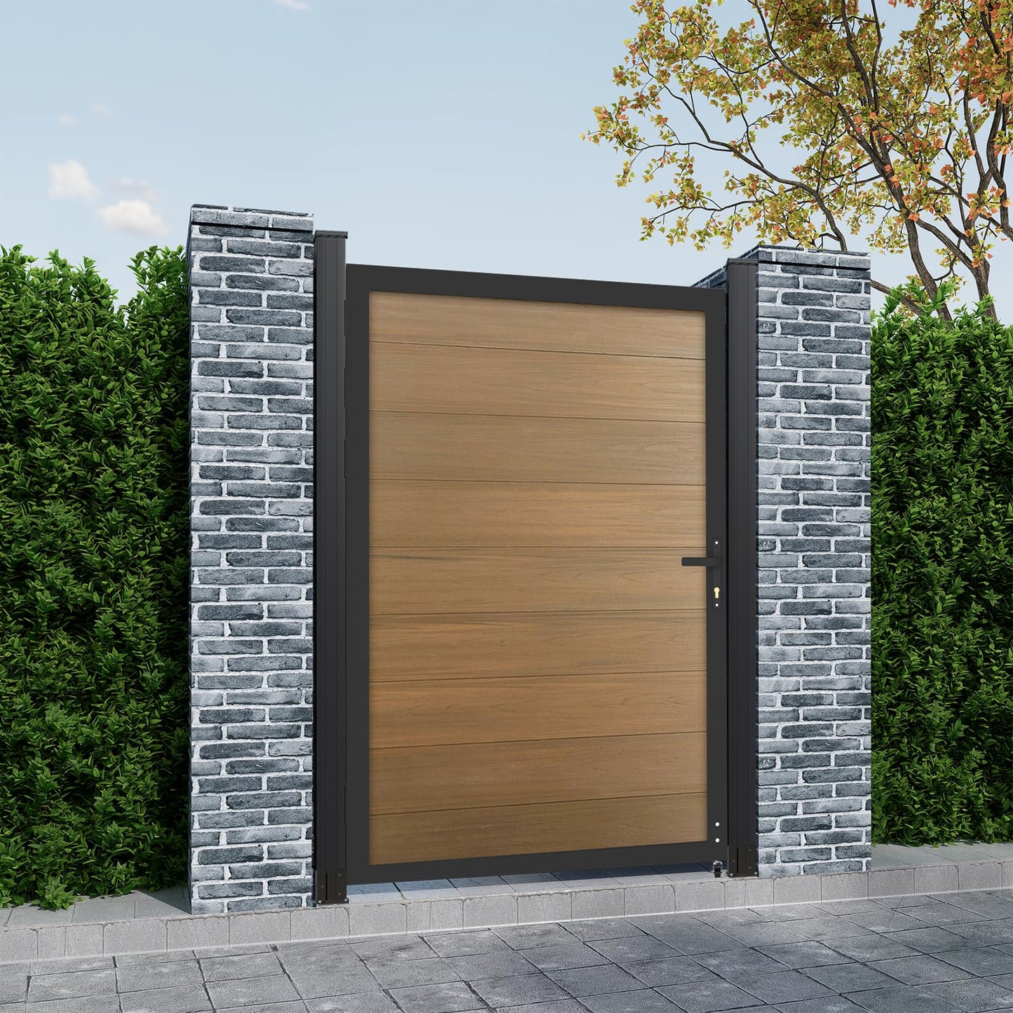 Mondaria Wood Plastic Composite Gate for Privacy Fence 6ft(H)*4ft(W), Fence Gate with Metal Frame and Knob Kits, Brown (Without Post)
