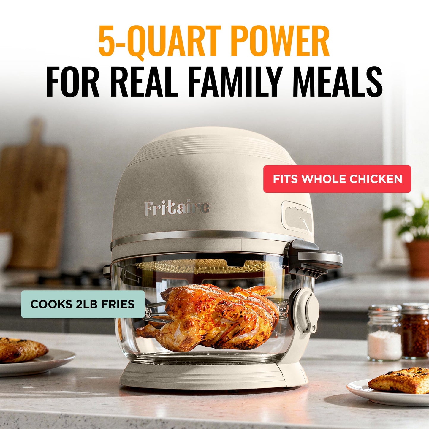 Non Toxic Air Fryer™ Pro | 9-in-1 Glass Air Fryer | Self-Cleaning | 5 Quart | Rotisserie and Tumbler | 400F Vortex For Even Cooking, BPA-Free Teflon Free, Recrisp, Roast, Bake, White
