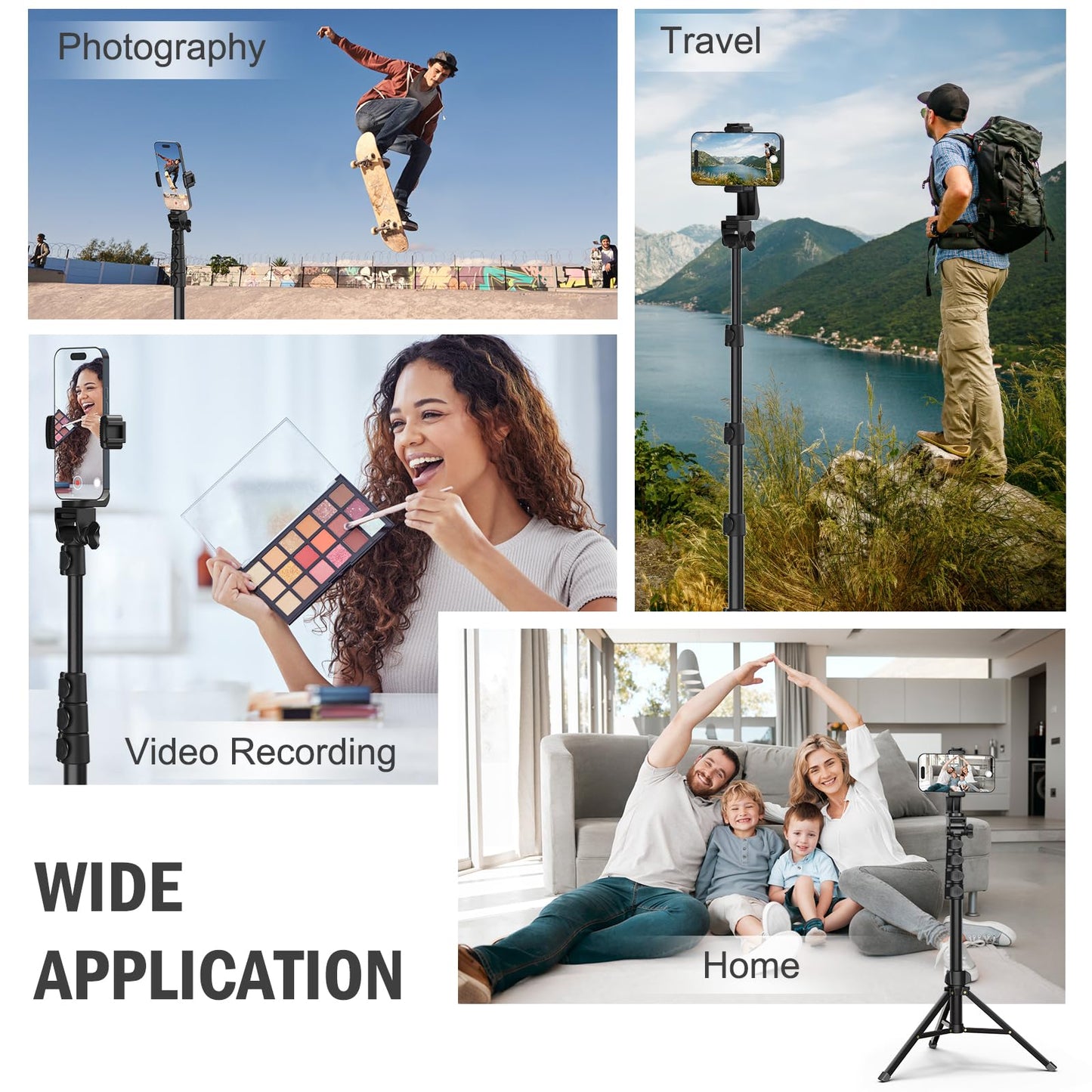 Liphisy 64” Tripod for Cell Phone & Camera, Phone Tripod with Remote and Phone Holder, Sturdy & Stable Height Adjustable Multi-Angle Shot Selfie Stick Tripod for Video Recording