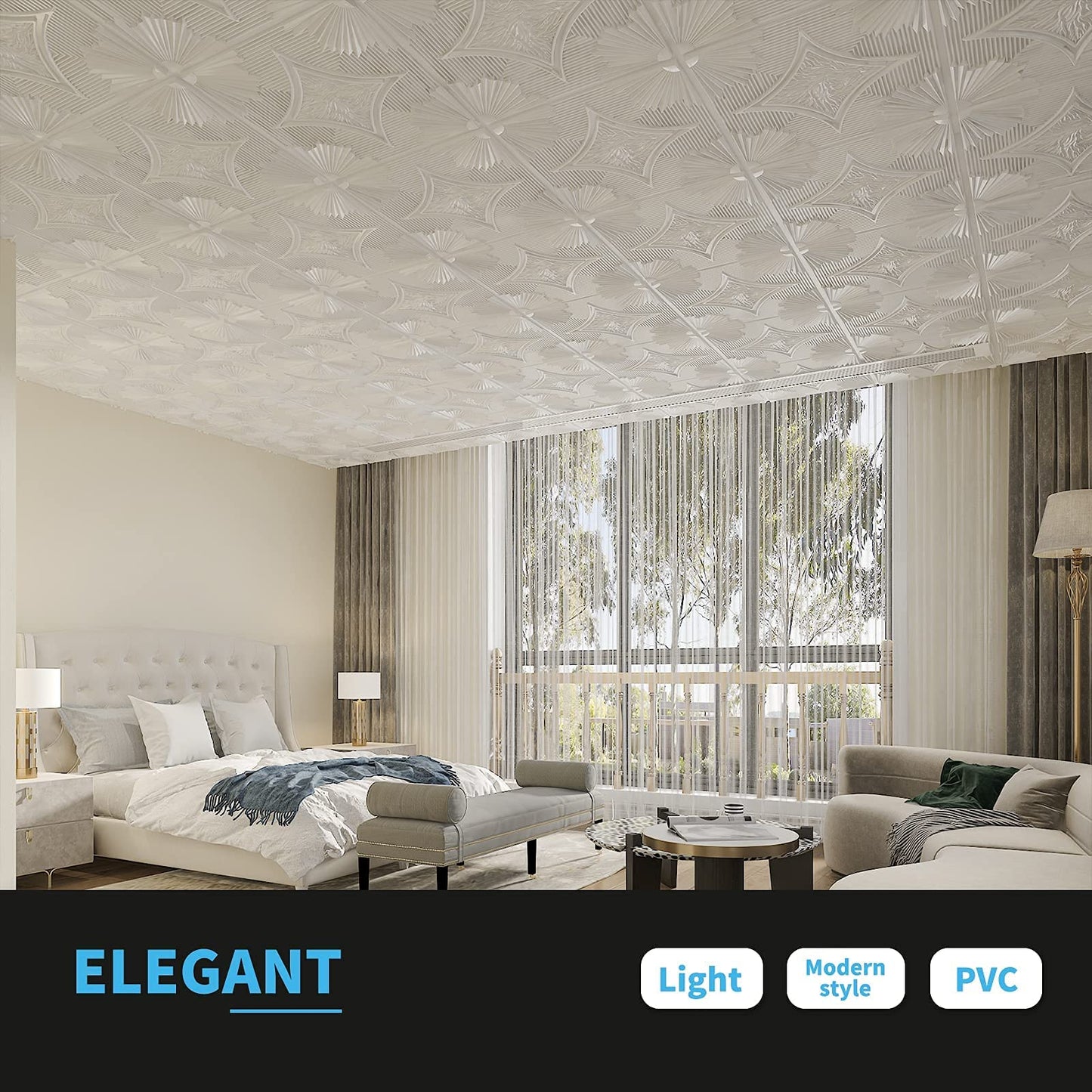 Art3d Drop Ceiling Tiles 24x24 in White (12-Pack, 48 Sq.ft), 3D Wainscoting Panels Glue Up 2x2