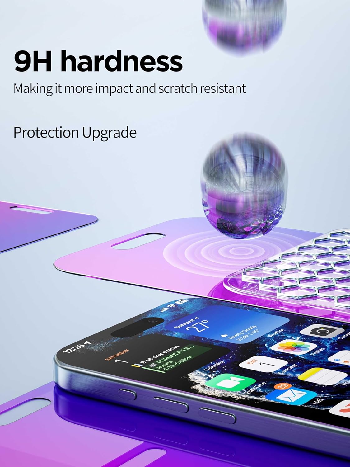 16 6.7 Inch, PDDKISS Compatible for iPhone Plus Privacy Screen Protector Tempered Glass Purple Gradient Anti Spy Anti