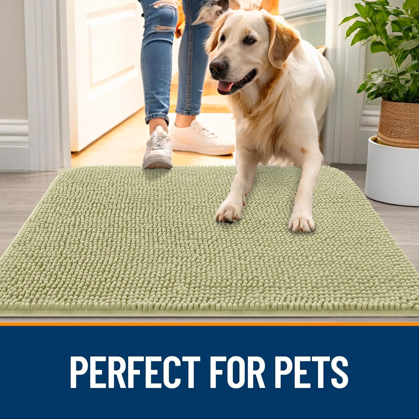 OLANLY Dog Door Mat - Absorbent Non-Slip Washable Chenille Mat for Muddy Paws | 48x30, Vanilla