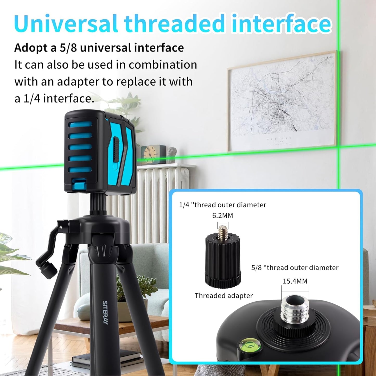 SITERAY 39 Inch 1/4"-20 5/8" Portable Tripod, Lightweight Adjustable Stand with Horizontal Bubble Level, & Thread Mount