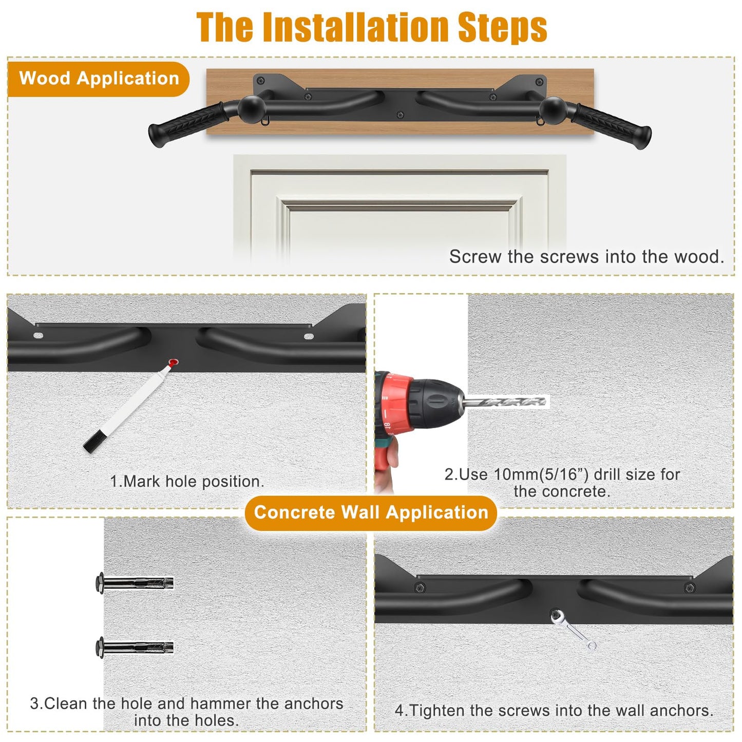 Kipika Heavy Duty Wall Mounted Doorway Pull Up Bar, Multifunctional Chin Up Bar, Portable Fitness Door Bar, Body Workout Home Gym System (B: 39" Wall Mount Pull Up Bar & Ball)