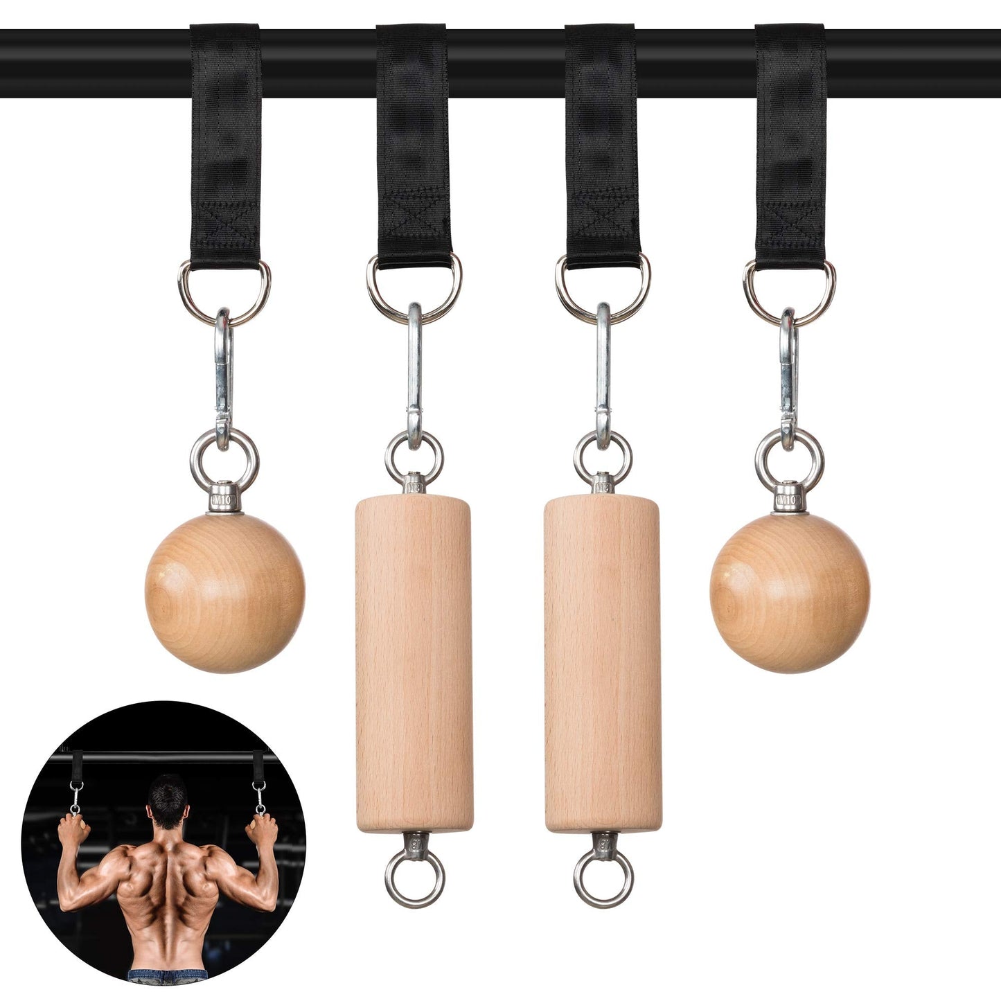YCHLCHL Wooden Pull Up Grips and Balls, Atomic Rock Climbing Holds Training Set,Grip Strength Trainer,Ninja Warrior Obstacle Course Handles and Rope.(Suit L)
