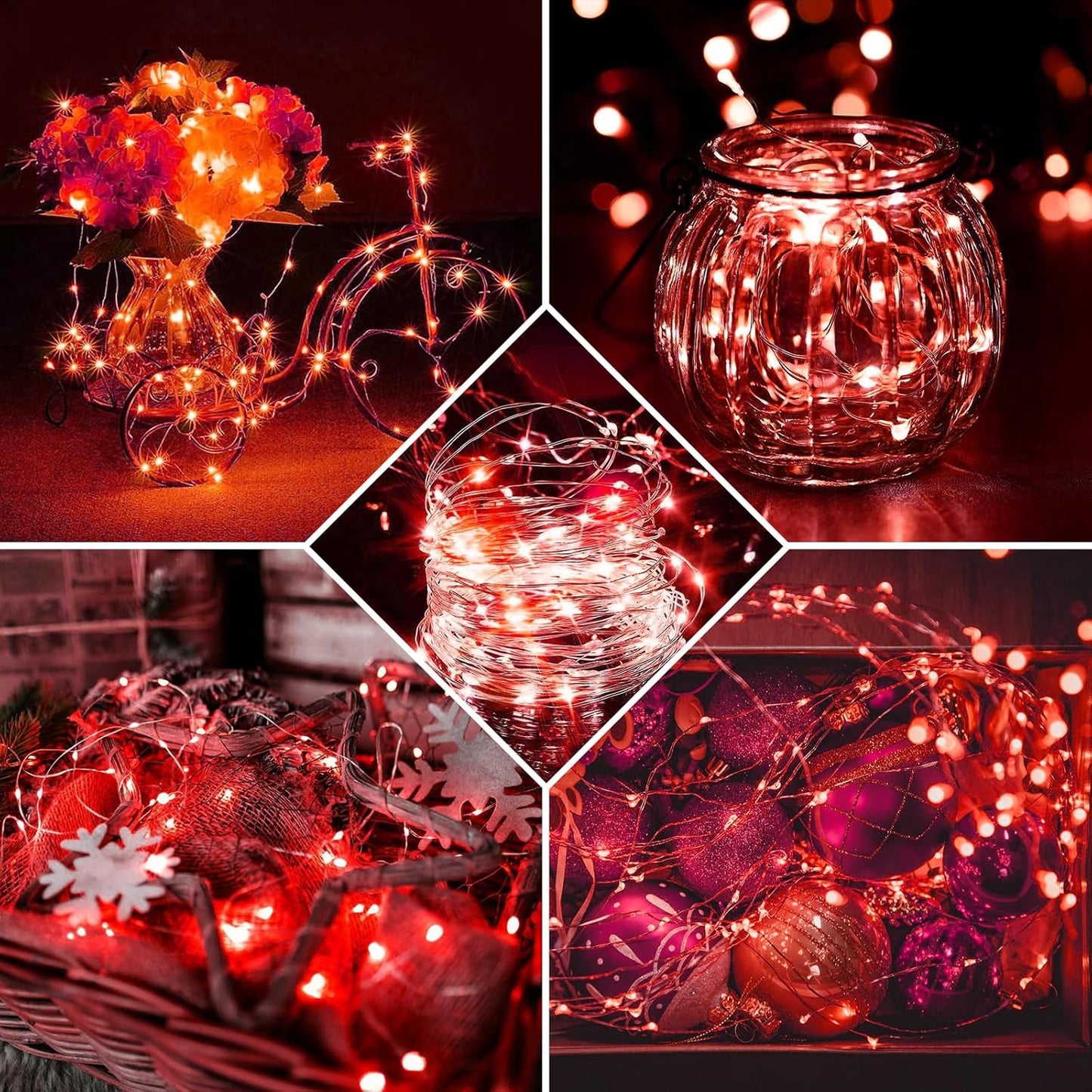 Skiennix 50 Pack Red Fairy Lights - 7Ft 20 LED Twinkle String Lights | Battery Operated & Waterproof for Parties, Halloween, Christmas, and Valentine's Day