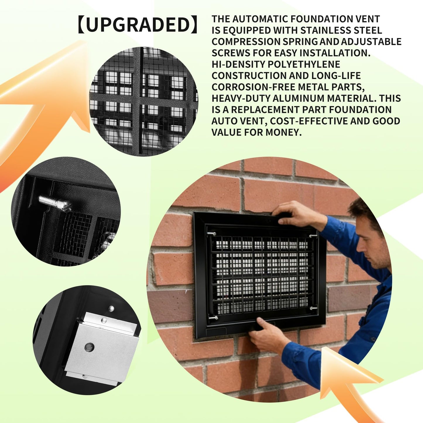 10 Pack 8" x 16" Automatic Foundation Vent for Ventilating Crawl Space Replacement Auto Air Vent, Black