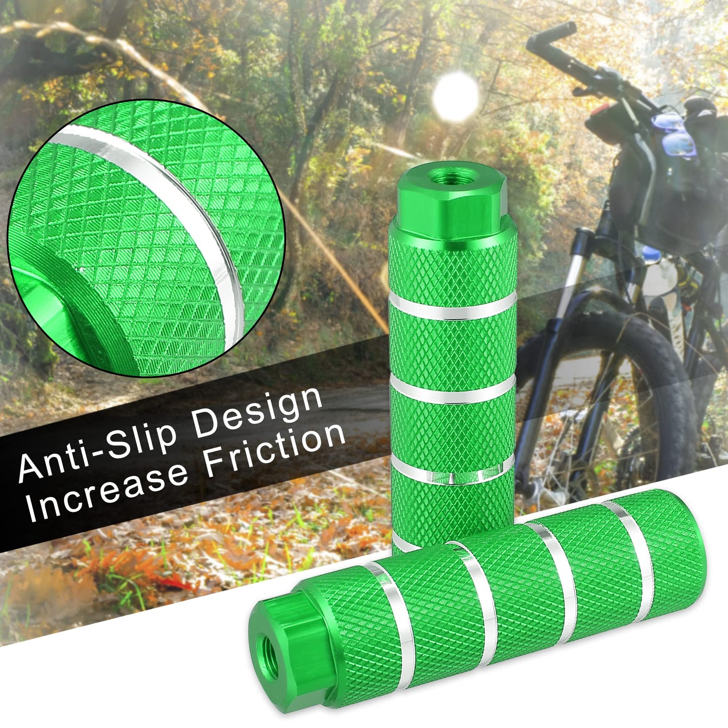 X AUTOHAUX 4pcs Aluminum Alloy Rear Foot Pegs Footrests Universal Green for BMX MTB Bike Bicycle Fit 3/8 Inch Axles