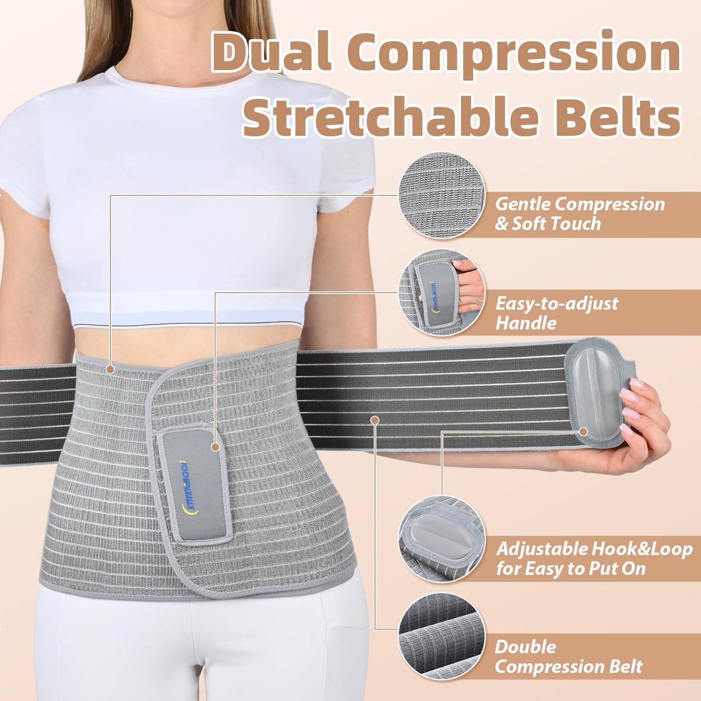 Abdominal Binder Post Surgery Postpartum Belly Band, C-section Belly Binder, Girdle for Postnatal, Adjustable Belly Wrap, Stomach Compression Hernia Belt For Men or Women After Pregnancy, Hysterectomy