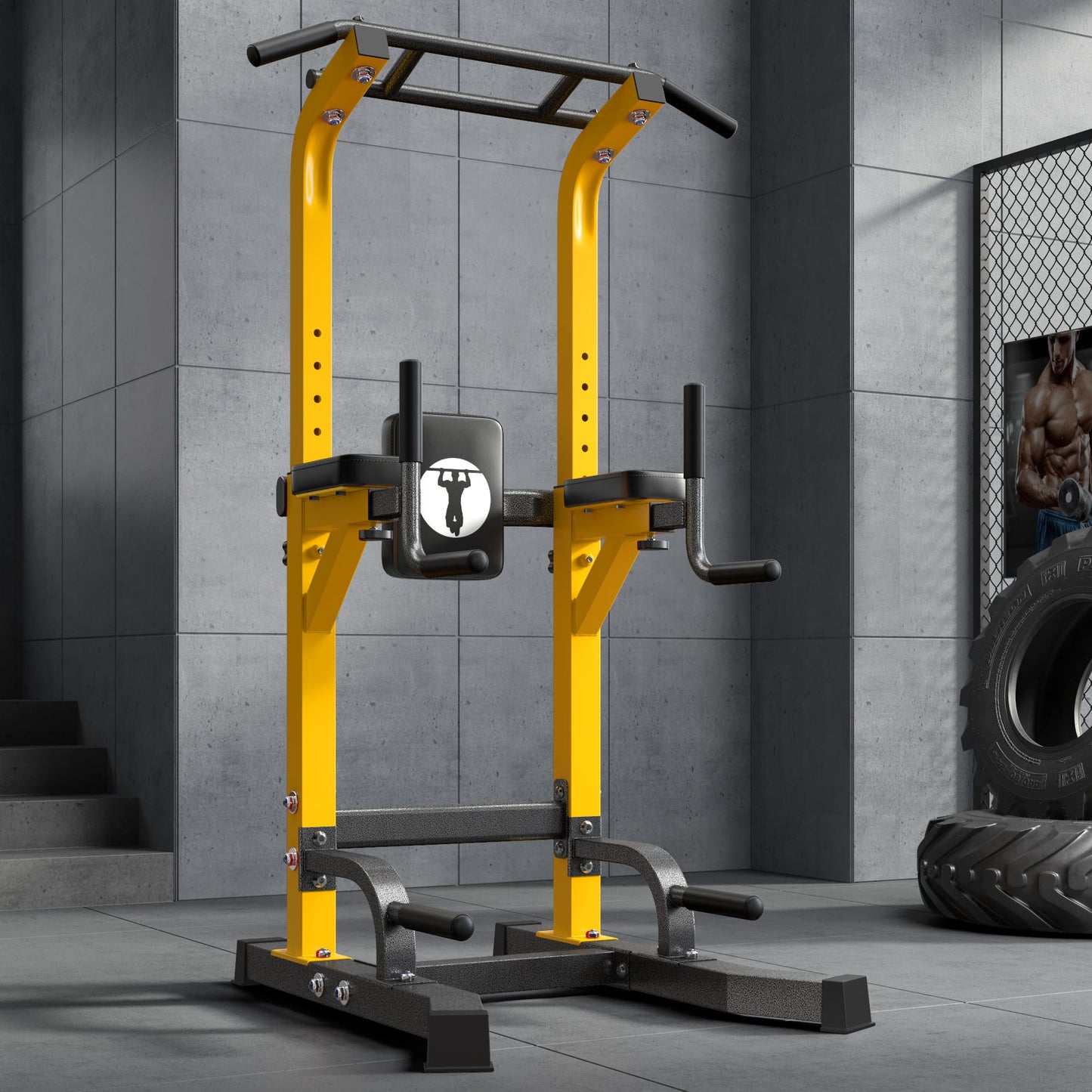 SogesHome Adjustable Pull Up Bar & Dip Station, Heavy Duty 330LB Capacity Multifunctional Home Gym Fitness Equipment for Strength Training, Push Up Stand for Arm, Back, Core & Full Body Workout, Yellow