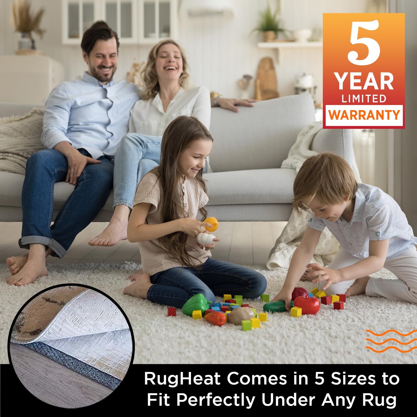 RugHeat Portable Heated Floor Mat, Medium (34x58 inches) Fits Under a 3' x 5' Rug - Under-Rug Pad for Heated Rug, Electric Radiant Floor Heater for Area Rugs, Heating Mat Under Office Desk or Table