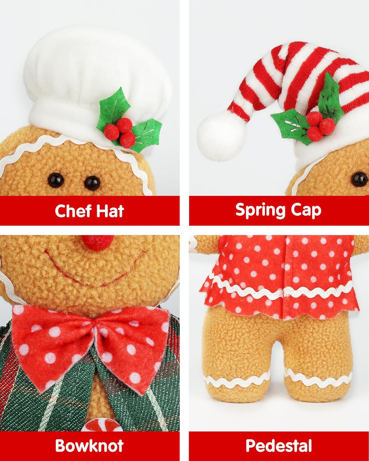 D-FantiX Gingerbread Man Plush Doll Set - 2 Handmade Stuffed Animal Toys for Christmas Decor
