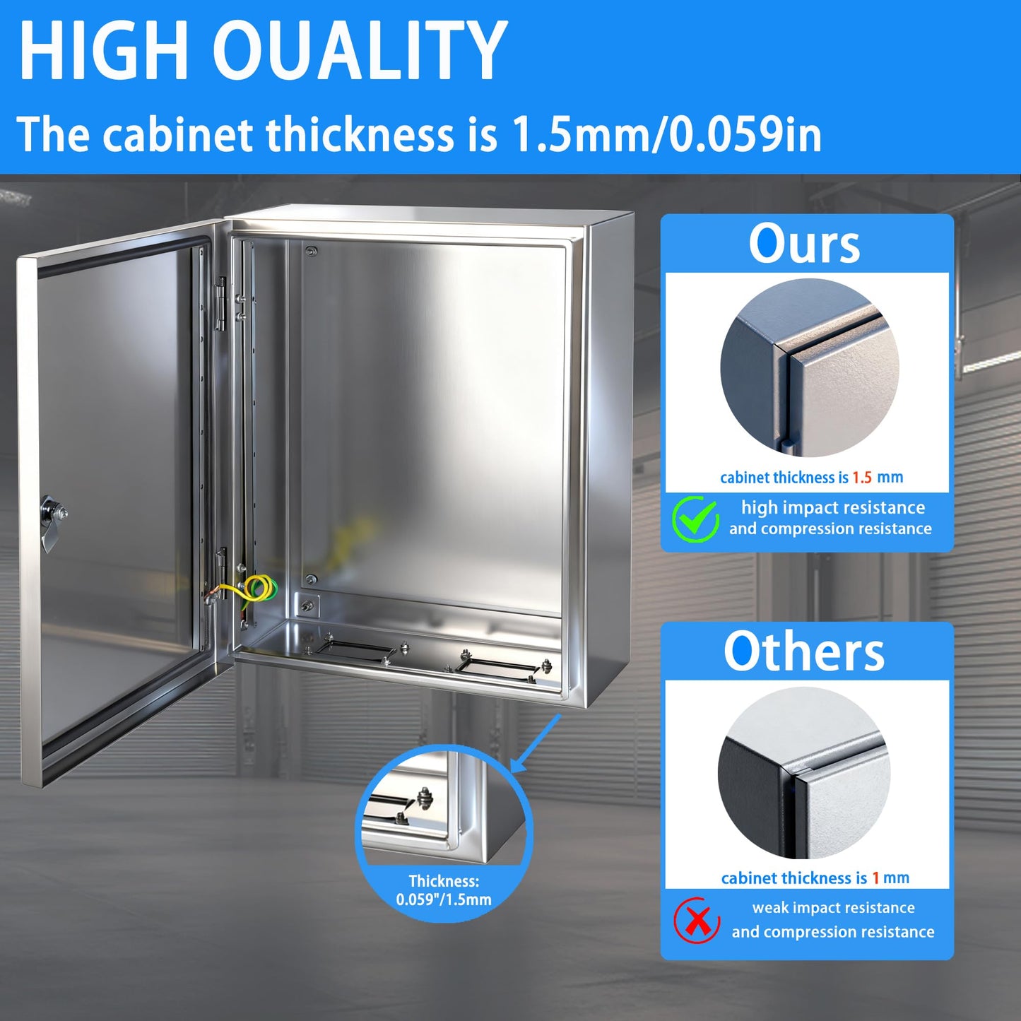 YcXingnon Electrical Enclosure 16x16x8, 304 Stainless Steel Enclosure IP66 Waterproof and Dustproof Metal Electrical Box Indoor and External Wall Hanging
