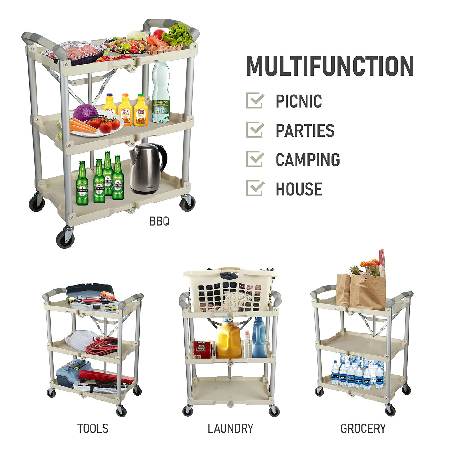 Olympia Tools 89-351 Pack-N-Roll Folding Collapsible Service Cart, 150LB Capacity, White