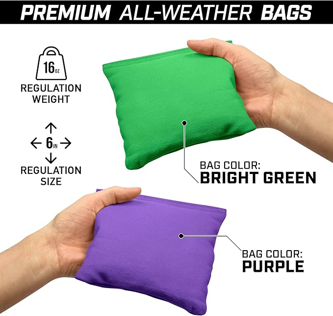 GoSports 4 ft x 2 ft Commercial Grade Cornhole Boards Set - Natural Wood Cornhole Boards, Choose from Different Bean Bag Color Combinations - Purple & Bright Green